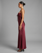 Fadyen – Bias Cut Satin Maxi Dress in Burgundy
