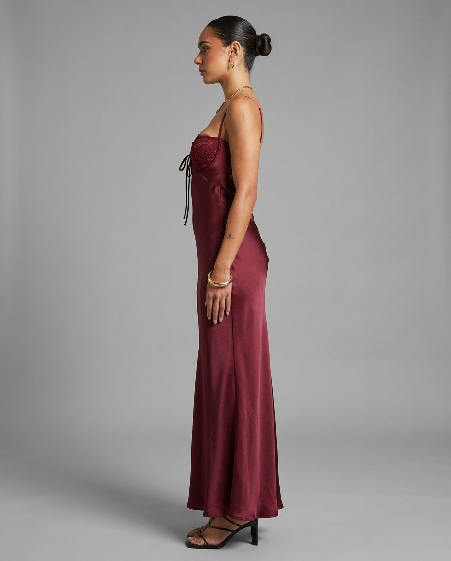 Fadyen – Bias Cut Satin Maxi Dress in Burgundy