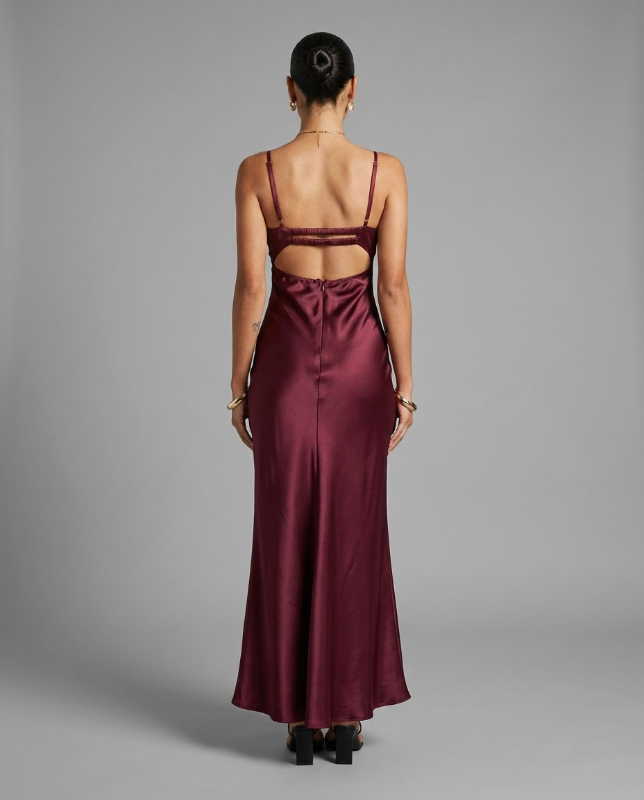 Fadyen – Bias Cut Satin Maxi Dress in Burgundy