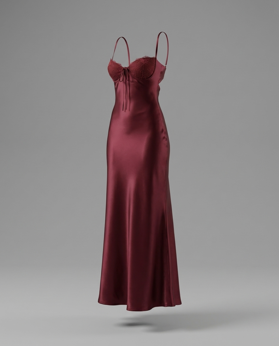 Fadyen – Bias Cut Satin Maxi Dress in Burgundy