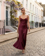Fadyen – Bias Cut Satin Maxi Dress in Burgundy