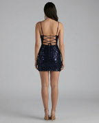 Leila – Sequin Bodycon Mini Dress in Navy