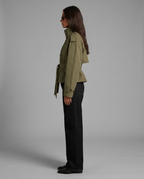 Inès – Belted Stand Collar Trench Jacket in Olive Green