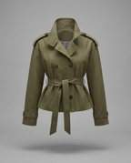 Inès – Belted Stand Collar Trench Jacket in Olive Green