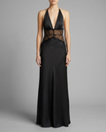 Dinah – Satin & Lace Halter Maxi Dress in Black