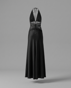 Dinah – Satin & Lace Halter Maxi Dress in Black