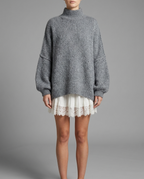Oversized Funnel Neck Knit Jumper in Dark Grey