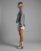 Oversized Funnel Neck Knit Jumper in Dark Grey