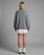 Oversized Funnel Neck Knit Jumper in Dark Grey