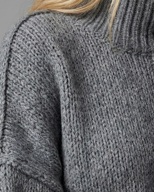 Oversized Funnel Neck Knit Jumper in Dark Grey