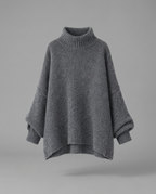 Oversized Funnel Neck Knit Jumper in Dark Grey