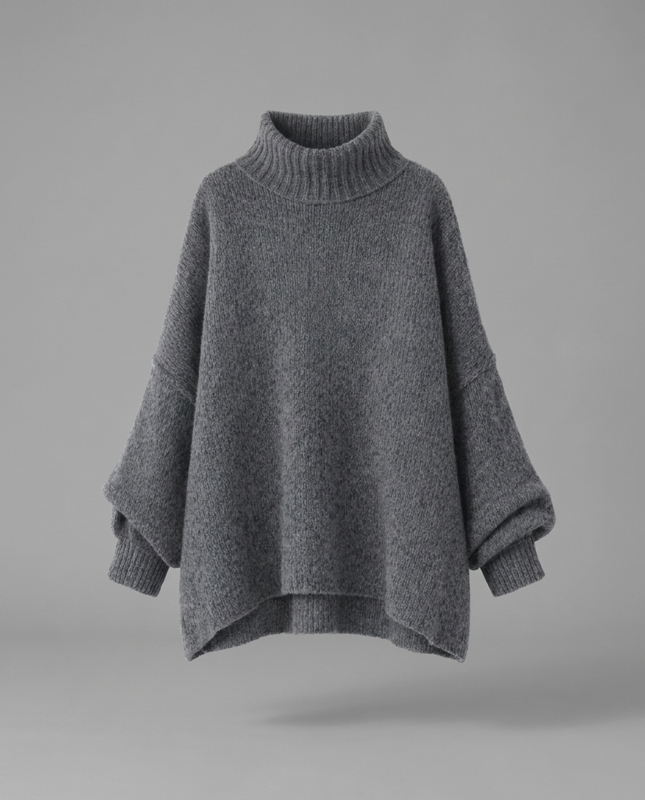 Oversized Funnel Neck Knit Jumper in Dark Grey