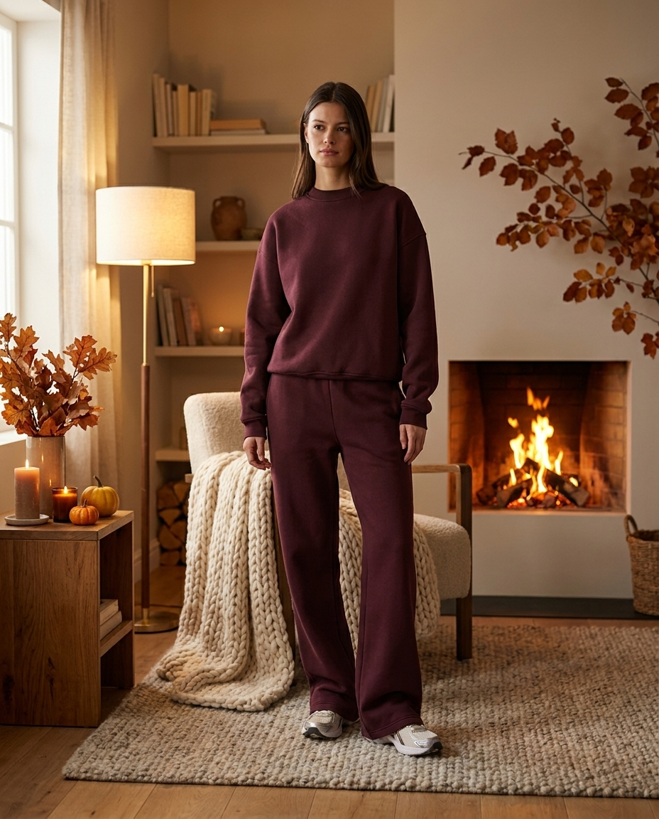 Relaxed Crew Neck Sweatshirt in Burgundy