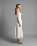Timeless – Square Neck Full Skirt Midi Dress in White