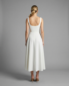 Timeless – Square Neck Full Skirt Midi Dress in White
