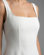 Timeless – Square Neck Full Skirt Midi Dress in White