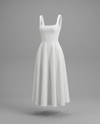 Timeless – Square Neck Full Skirt Midi Dress in White
